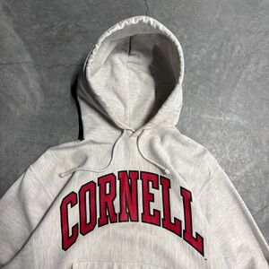 Champion White Reverse Weave Hoodie with Navy Tag